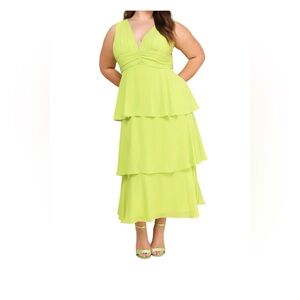 Lime Green Sleeveless Tiered Midi Dress Celebration Time